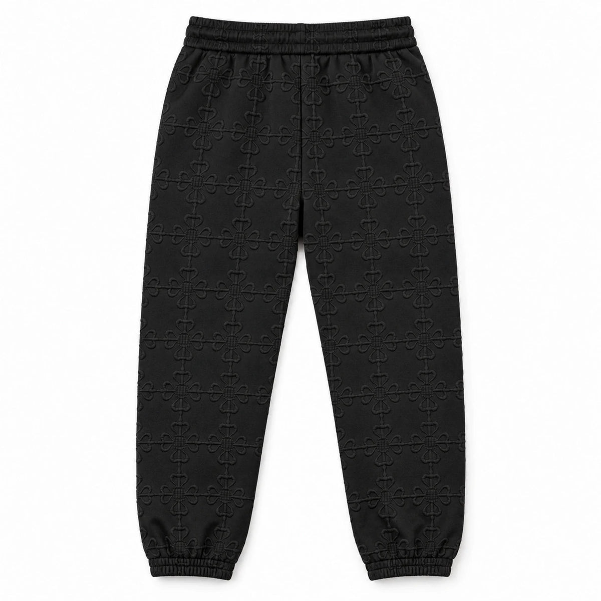 MOMANI Emblem Terry Trousers in Black, laid flat, back view