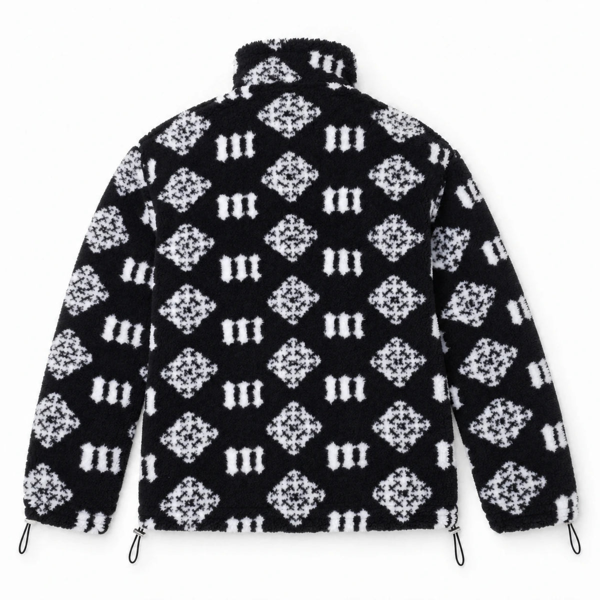 MOMANI Monogram Fleece Coat in Black, laid flat, back view