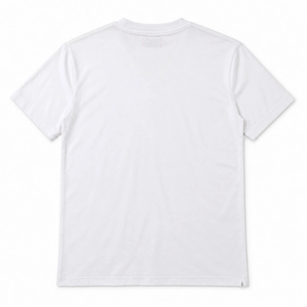 MOMANI Emblem Yoke T-Shirt in White, laid flat, back view