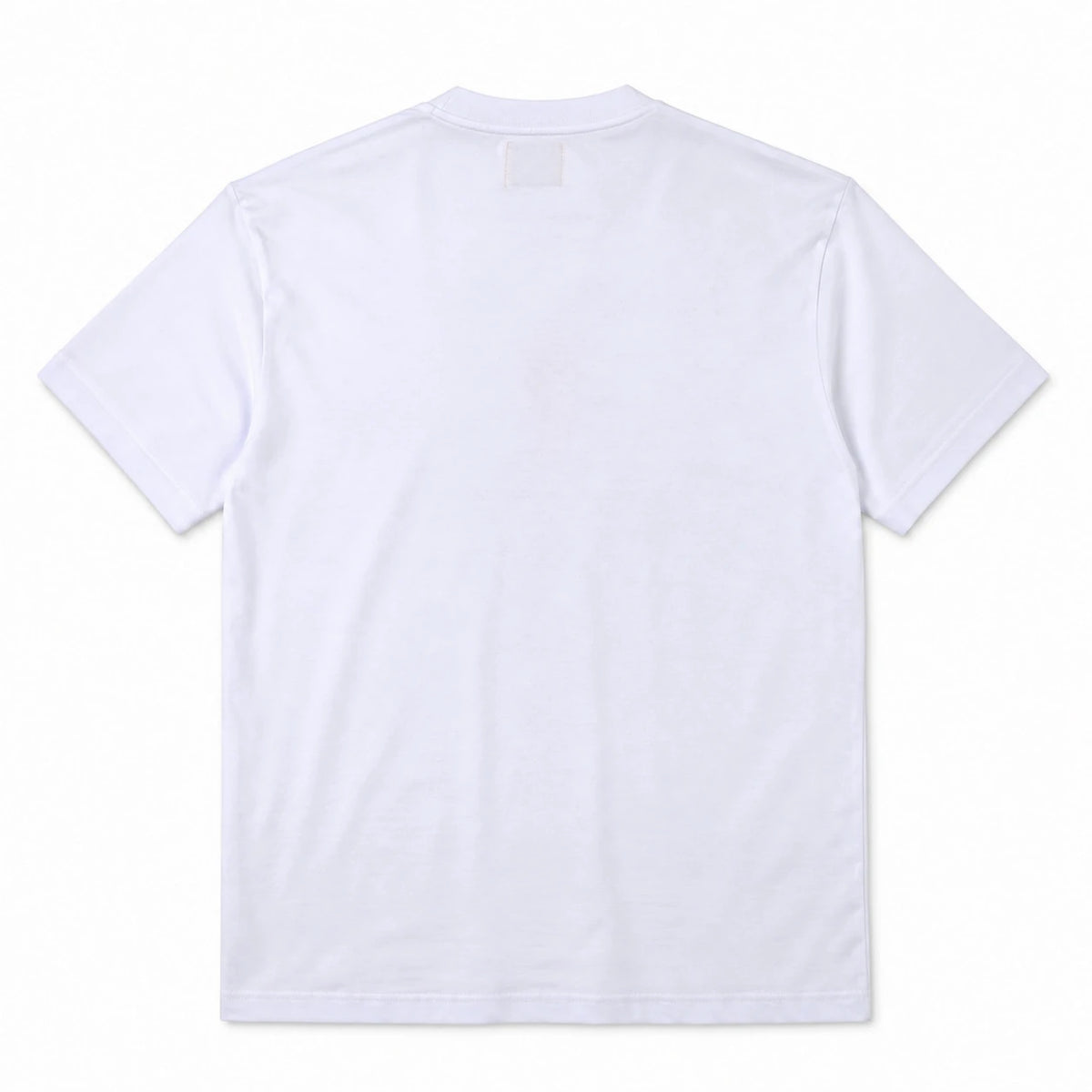 MOMANI Monogram Panel T-Shirt in White, laid flat, back view