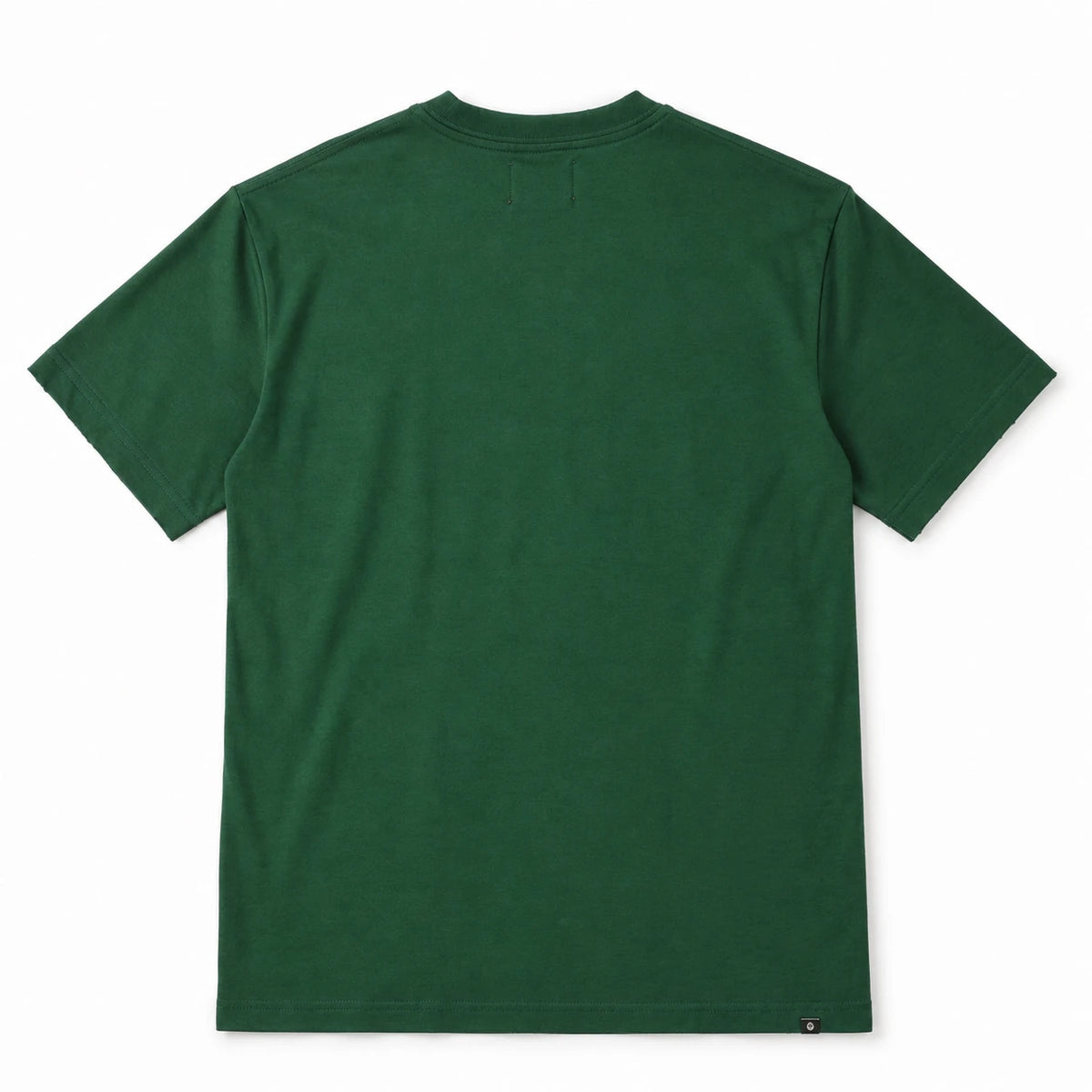 MOMANI Emblem Crest T-Shirt in Green, laid flat, back view