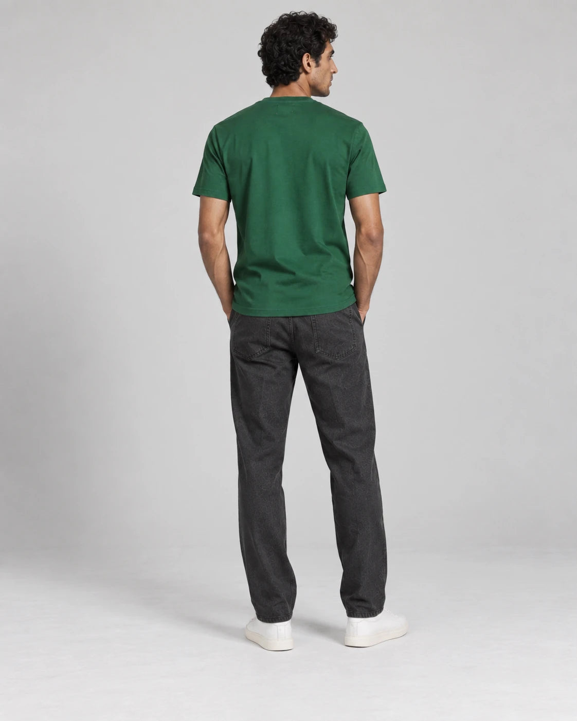 MOMANI Emblem Crest T-Shirt in Green, worn by a model, back view
