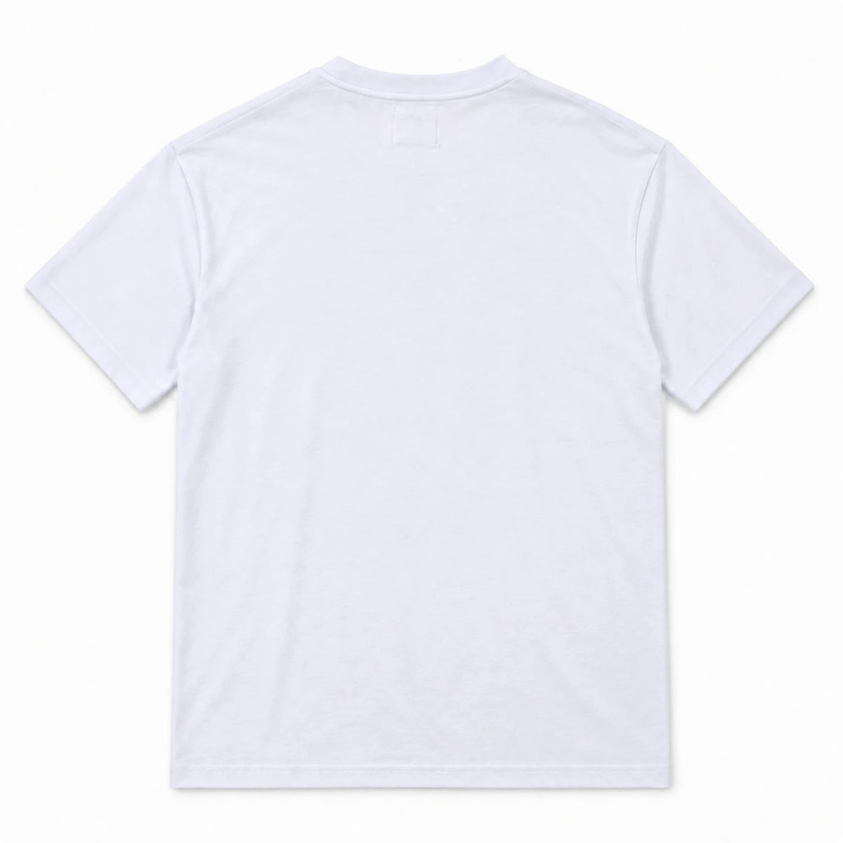 MOMANI Emblem Crest T-Shirt in White, laid flat, back view