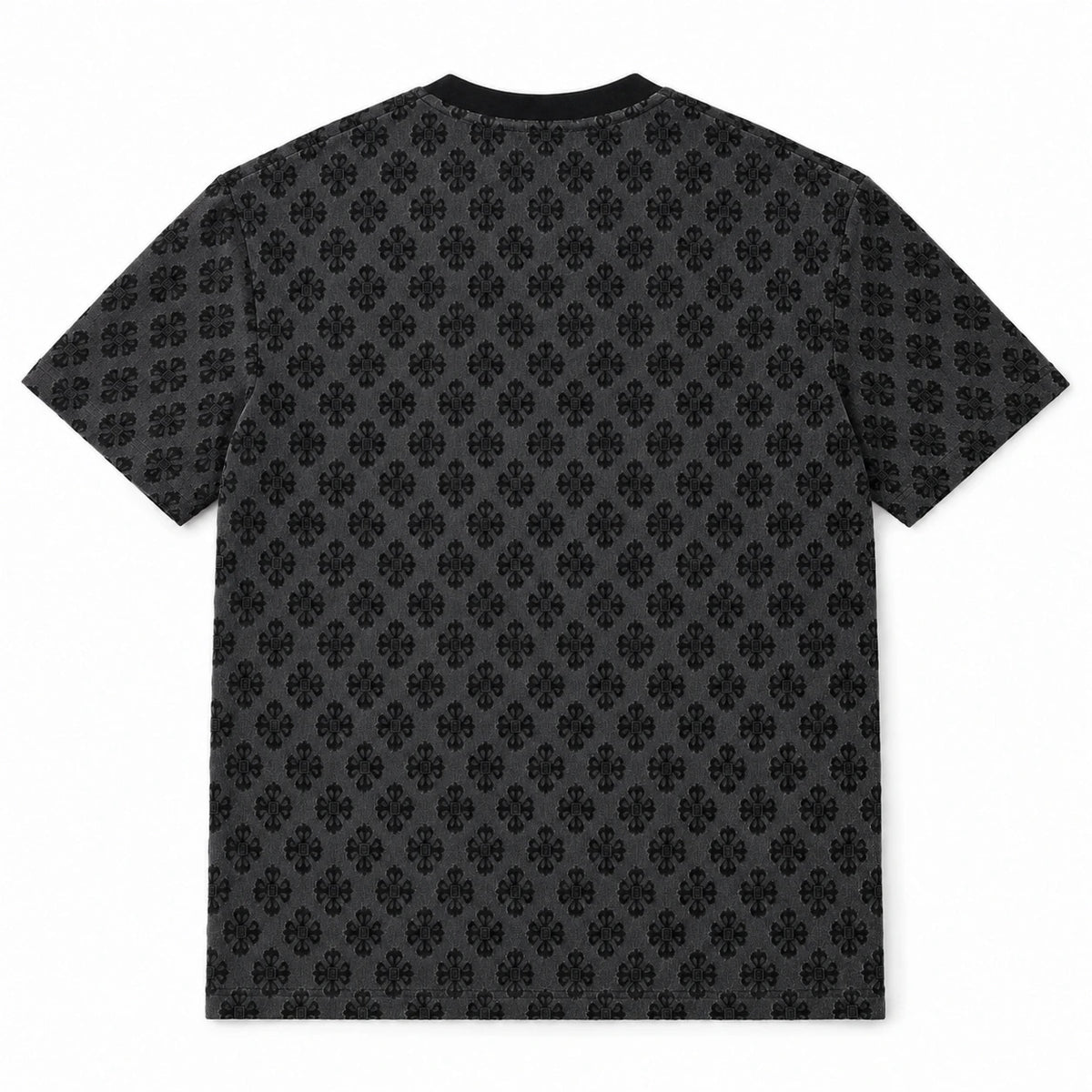 MOMANI Micro Emblem T-Shirt in Black, laid flat, back view
