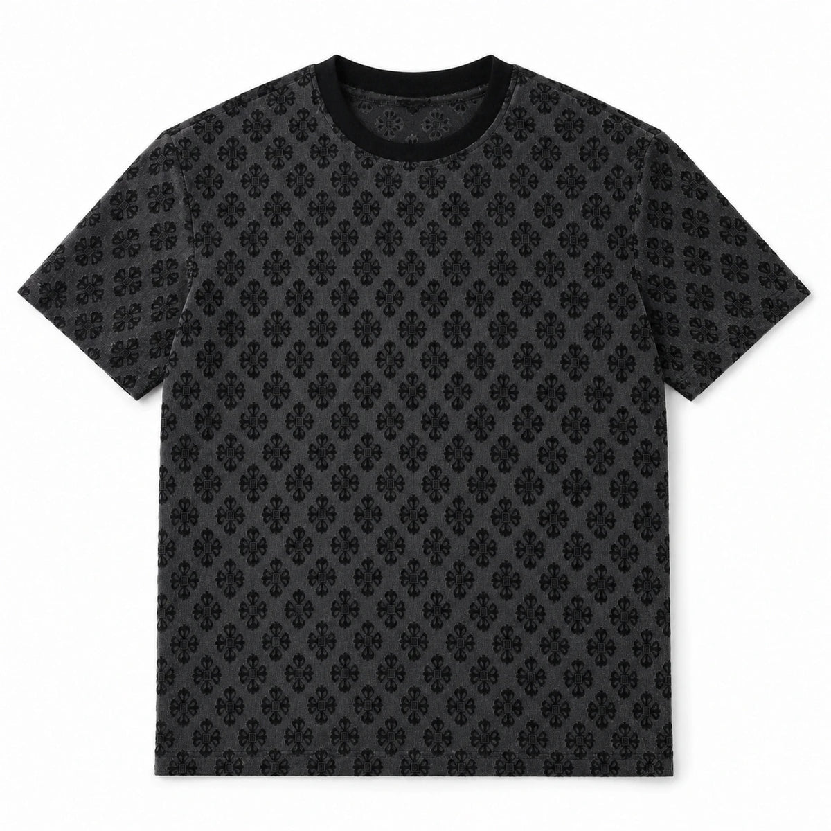 MOMANI Micro Emblem T-Shirt in Black, laid flat, front view
