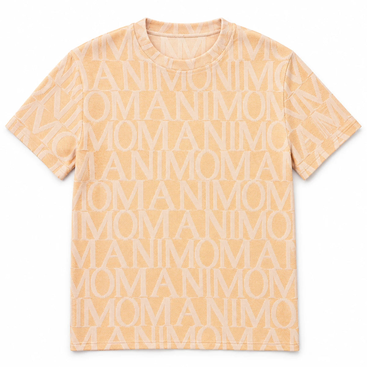 MOMANI Logotype Jacquard T-Shirt in Peach, laid flat, front view