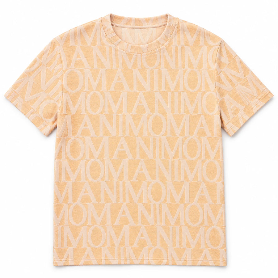 MOMANI Logotype Jacquard T-Shirt in Peach, laid flat, front view