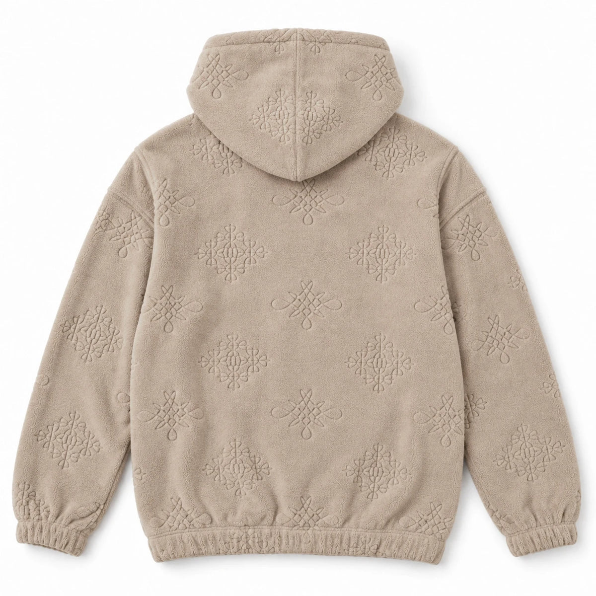 MOMANI Emblem Jacquard Hoodie in Cream, laid flat, back view